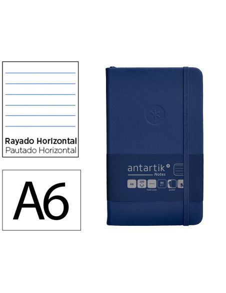 Cuaderno Con Gomilla Antartik Notes Tapa Dura A6 Hojas Rayas Azul Marino 100 Hojas 80 Gr Fsc