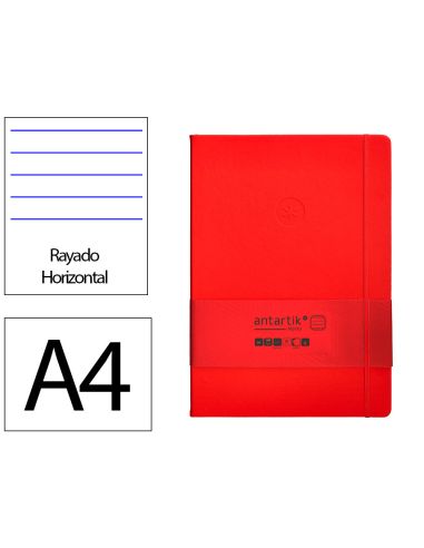 Cuaderno Con Gomilla Antartik Notes Tapa Dura A4 Hojas Rayas Rojo 100 Hojas 80 Gr Fsc