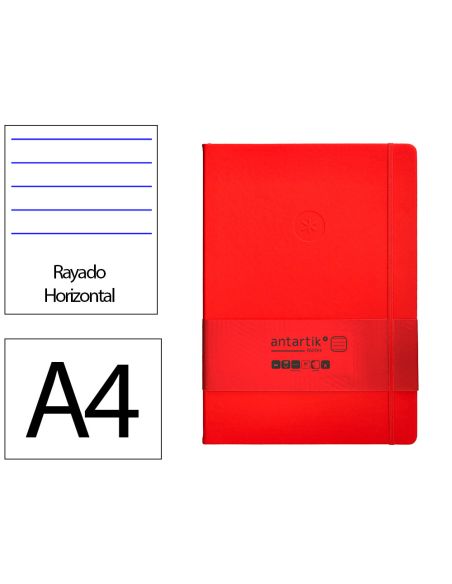 Cuaderno Con Gomilla Antartik Notes Tapa Dura A4 Hojas Rayas Rojo 100 Hojas 80 Gr Fsc
