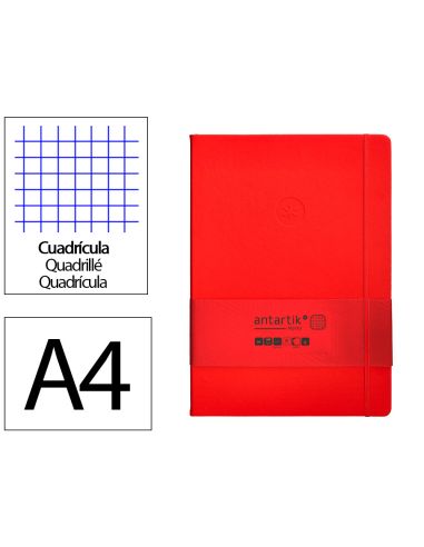 Cuaderno Con Gomilla Antartik Notes Tapa Dura A4 Hojas Cuadricula Rojo 100 Hojas 80 Gr Fsc