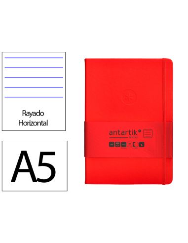 Cuaderno Con Gomilla Antartik Notes Tapa Dura A5 Hojas Rayas Rojo 100 Hojas 80 Gr Fsc