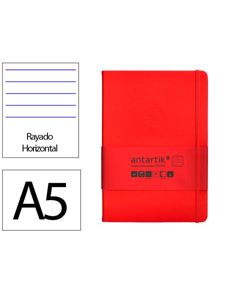 Cuaderno Con Gomilla Antartik Notes Tapa Dura A5 Hojas Rayas Rojo 100 Hojas 80 Gr Fsc