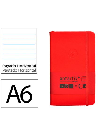 Cuaderno Con Gomilla Antartik Notes Tapa Dura A6 Hojas Rayas Rojo 100 Hojas 80 Gr Fsc
