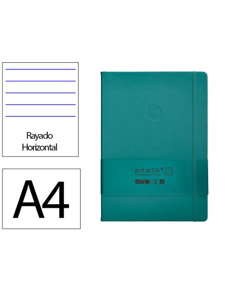 Cuaderno Con Gomilla Antartik Notes Tapa Dura A4 Hojas Rayas Verde Aguamarina 100 Hojas 80 Gr Fsc