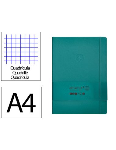 Cuaderno Con Gomilla Antartik Notes Tapa Dura A4 Hojas Cuadricula Verde Aguamarina 100 Hojas 80 Gr