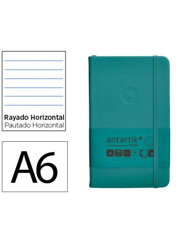 Cuaderno Con Gomilla Antartik Notes Tapa Dura A6 Hojas Rayas Verde Aguamarina 100 Hojas 80 Gr Fsc