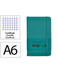Cuaderno Con Gomilla Antartik Notes Tapa Dura A6 Hojas Cuadricula Verde Aguamarina 100 Hojas 80 Gr
