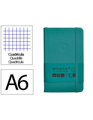 Cuaderno Con Gomilla Antartik Notes Tapa Dura A6 Hojas Cuadricula Verde Aguamarina 100 Hojas 80 Gr