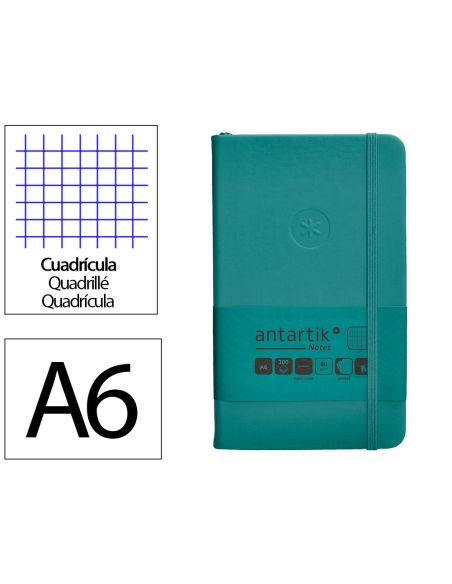Cuaderno Con Gomilla Antartik Notes Tapa Dura A6 Hojas Cuadricula Verde Aguamarina 100 Hojas 80 Gr
