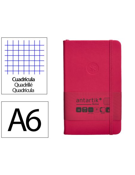 Cuaderno Con Gomilla Antartik Notes Tapa Dura A6 Hojas Cuadricula Burdeos 100 Hojas 80 Gr Fsc