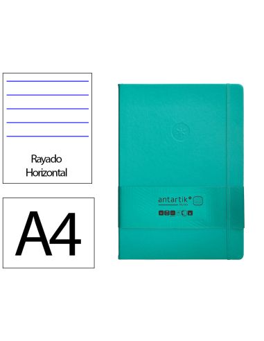 Cuaderno Con Gomilla Antartik Notes Tapa Dura A4 Hojas Rayas Turquesa 100 Hojas 80 Gr Fsc