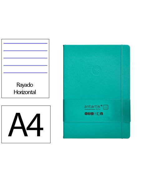 Cuaderno Con Gomilla Antartik Notes Tapa Dura A4 Hojas Rayas Turquesa 100 Hojas 80 Gr Fsc