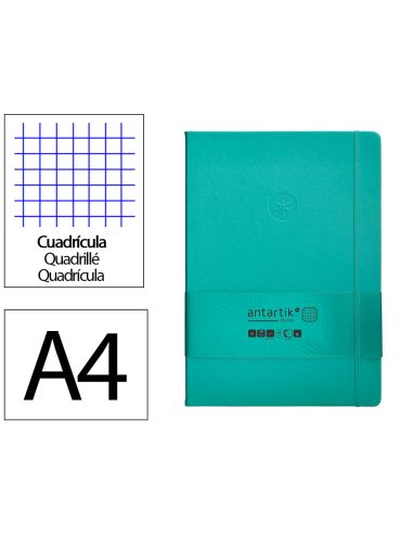 Cuaderno Con Gomilla Antartik Notes Tapa Dura A4 Hojas Cuadricula Turquesa 100 Hojas 80 Gr Fsc