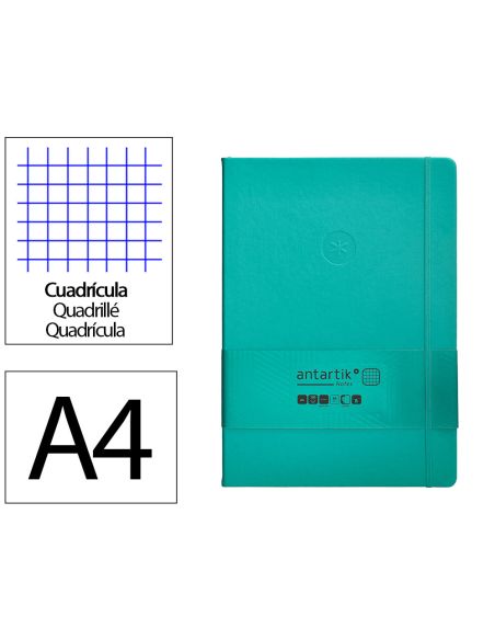 Cuaderno Con Gomilla Antartik Notes Tapa Dura A4 Hojas Cuadricula Turquesa 100 Hojas 80 Gr Fsc