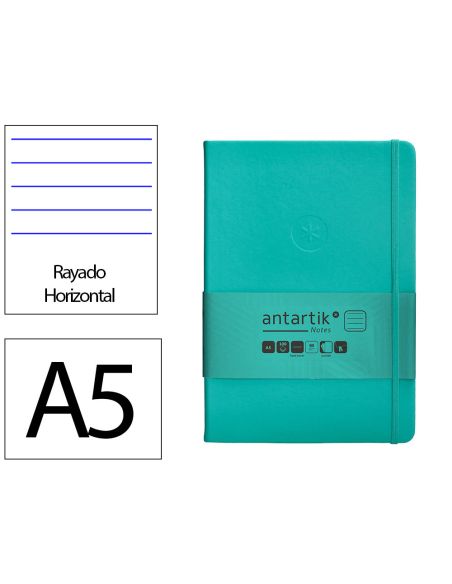 Cuaderno Con Gomilla Antartik Notes Tapa Dura A5 Hojas Rayas Turquesa 100 Hojas 80 Gr Fsc