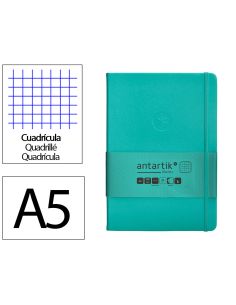 Cuaderno Con Gomilla Antartik Notes Tapa Dura A5 Hojas Cuadricula Turquesa 100 Hojas 80 Gr Fsc