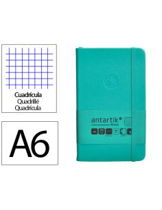 Cuaderno Con Gomilla Antartik Notes Tapa Dura A6 Hojas Cuadricula Turquesa 100 Hojas 80 Gr Fsc