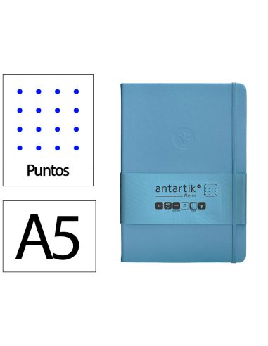 Cuaderno Con Gomilla Antartik Notes Tapa Dura A5 Hojas Puntos Azul Claro 100 Hojas 80 Gr Fsc