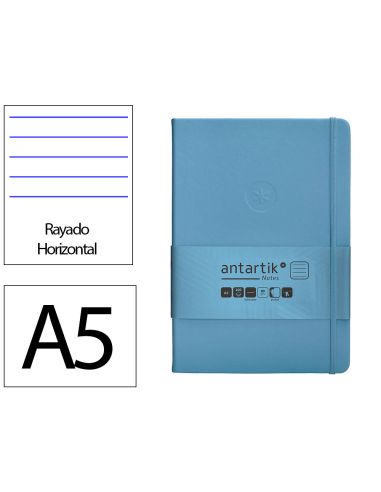 Cuaderno Con Gomilla Antartik Notes Tapa Dura A5 Hojas Rayas Azul Claro 100 Hojas 80 Gr Fsc