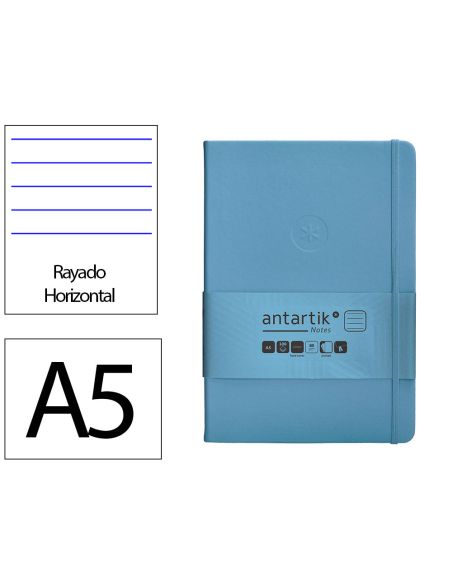Cuaderno Con Gomilla Antartik Notes Tapa Dura A5 Hojas Rayas Azul Claro 100 Hojas 80 Gr Fsc