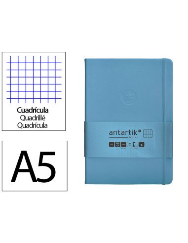 Cuaderno Con Gomilla Antartik Notes Tapa Dura A5 Hojas Cuadricula Azul Claro 100 Hojas 80 Gr Fsc
