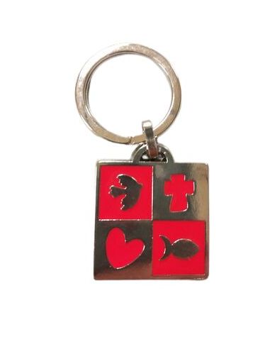 Llavero Metal Esmaltado Cuatro Simbolos Rojo