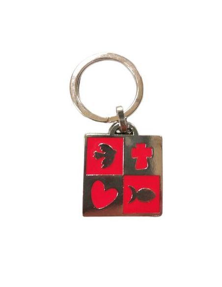 Llavero Metal Esmaltado Cuatro Simbolos Rojo