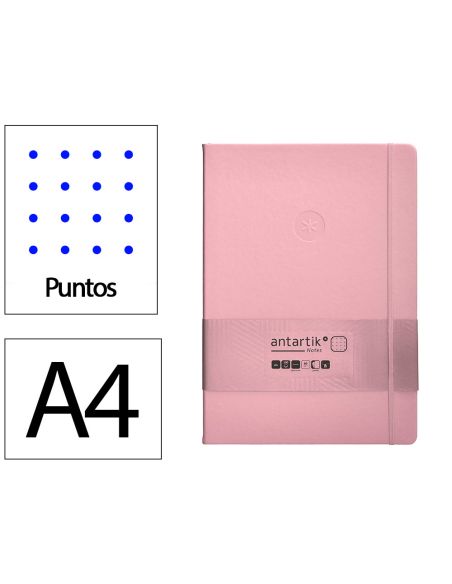 Cuaderno Con Gomilla Antartik Notes Tapa Dura A4 Hojas Puntos Rosa Pastel 100 Hojas 80 Gr Fsc