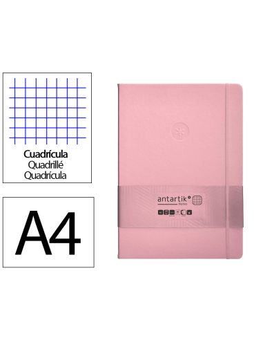 Cuaderno Con Gomilla Antartik Notes Tapa Dura A4 Hojas Cuadricula Rosa Pastel 100 Hojas 80 Gr Fsc
