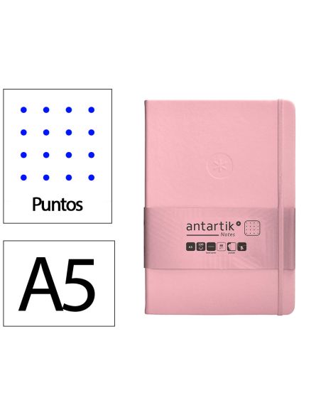 Cuaderno Con Gomilla Antartik Notes Tapa Dura A5 Hojas Puntos Rosa Pastel 100 Hojas 80 Gr Fsc