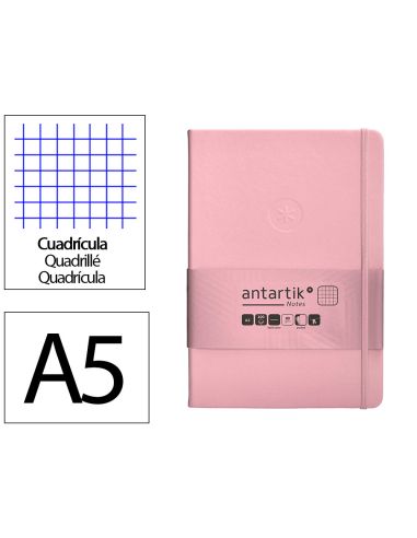 Cuaderno Con Gomilla Antartik Notes Tapa Dura A5 Hojas Cuadricula Rosa Pastel 100 Hojas 80 Gr Fsc