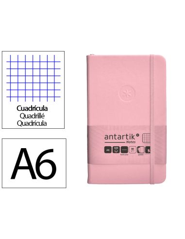 Cuaderno Con Gomilla Antartik Notes Tapa Dura A6 Hojas Cuadricula Rosa Pastel 100 Hojas 80 Gr Fsc
