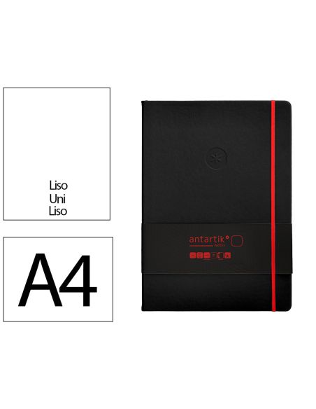 Cuaderno Con Gomilla Antartik Notes Tapa Dura A4 Hojas Lisas Negro Y Rojo 100 Hojas 80 Gr Fsc