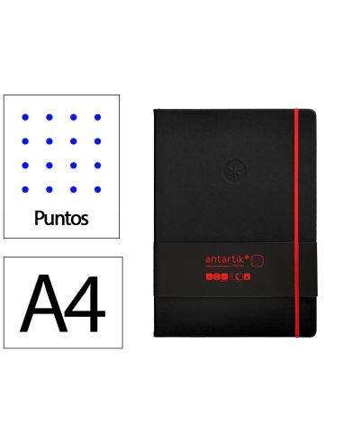 Cuaderno Con Gomilla Antartik Notes Tapa Dura A4 Hojas Puntos Negro Y Rojo 100 Hojas 80 Gr Fsc