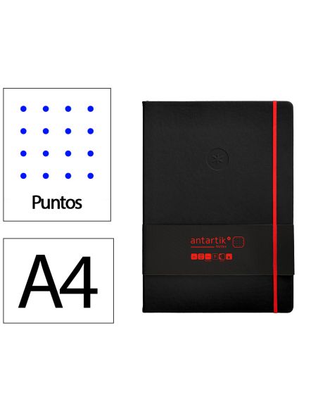Cuaderno Con Gomilla Antartik Notes Tapa Dura A4 Hojas Puntos Negro Y Rojo 100 Hojas 80 Gr Fsc
