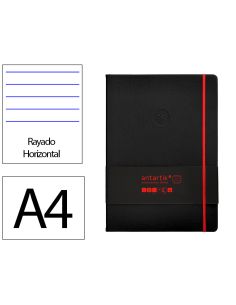 Cuaderno Con Gomilla Antartik Notes Tapa Dura A4 Hojas Rayas Negro Y Rojo 100 Hojas 80 Gr Fsc