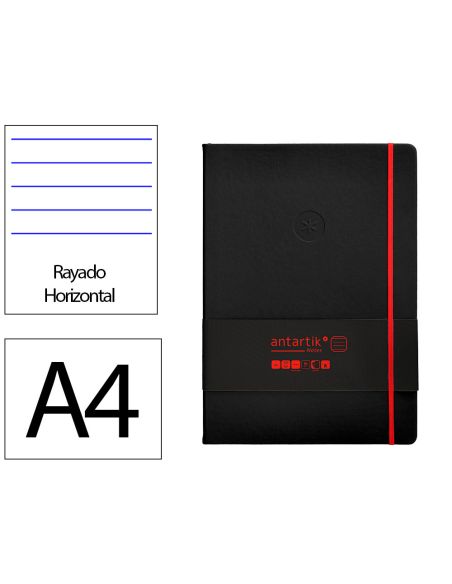 Cuaderno Con Gomilla Antartik Notes Tapa Dura A4 Hojas Rayas Negro Y Rojo 100 Hojas 80 Gr Fsc