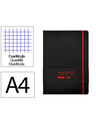 Cuaderno Con Gomilla Antartik Notes Tapa Dura A4 Hojas Cuadricula Negro Y Rojo 100 Hojas 80 Gr Fsc