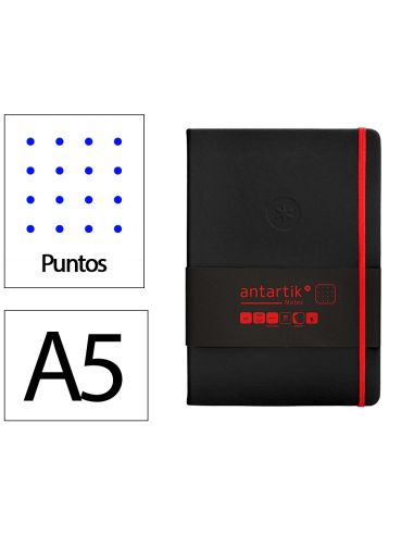 Cuaderno Con Gomilla Antartik Notes Tapa Dura A5 Hojas Puntos Negro Y Rojo 100 Hojas 80 Gr Fsc