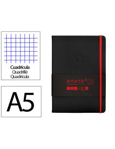 Cuaderno Con Gomilla Antartik Notes Tapa Dura A5 Hojas Cuadricula Negro Y Rojo 100 Hojas 80 Gr Fsc