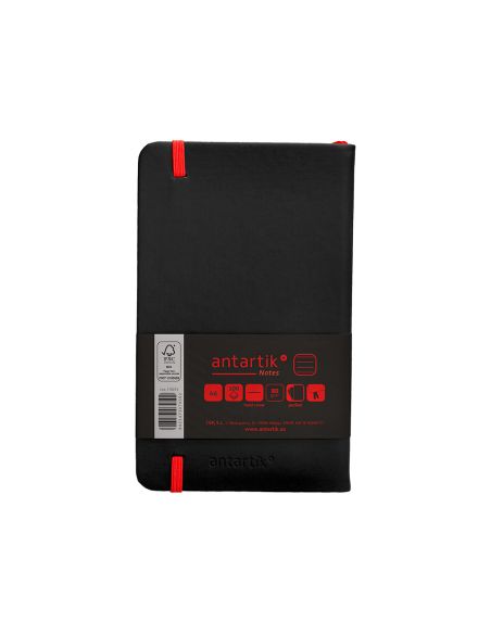 Cuaderno Con Gomilla Antartik Notes Tapa Dura A6 Hojas Rayas Negro Y Rojo 100 Hojas 80 Gr Fsc