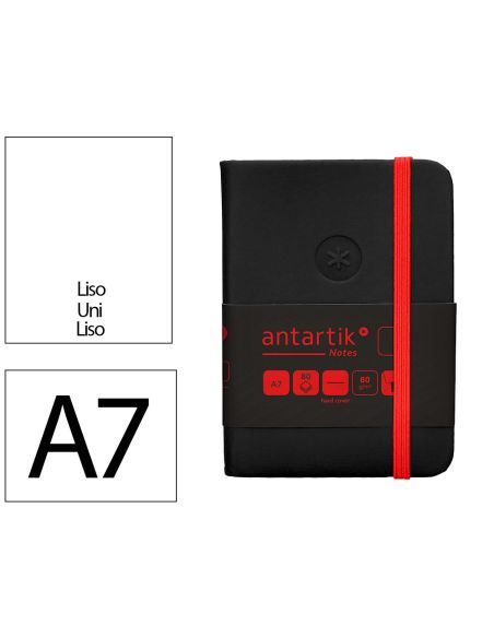 Cuaderno Con Gomilla Antartik Notes Tapa Dura A7 Hojas Lisas Negro Y Rojo 80 Hojas 80 Gr Fsc