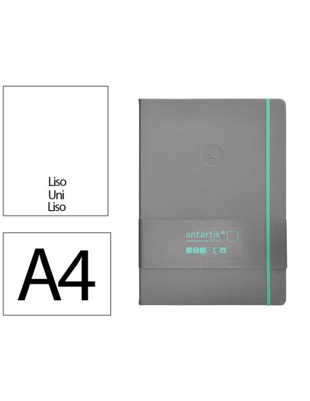 Cuaderno Con Gomilla Antartik Notes Tapa Dura A4 Hojas Lisas Gris Y Turquesa 100 Hojas 80 Gr Fsc