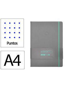 Cuaderno Con Gomilla Antartik Notes Tapa Dura A4 Hojas Puntos Gris Y Turquesa 100 Hojas 80 Gr Fsc