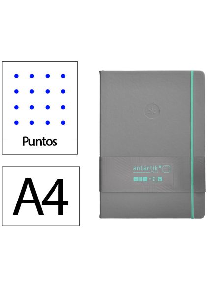 Cuaderno Con Gomilla Antartik Notes Tapa Dura A4 Hojas Puntos Gris Y Turquesa 100 Hojas 80 Gr Fsc