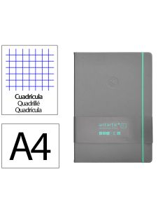 Cuaderno Con Gomilla Antartik Notes Tapa Dura A4 Hojas Cuadricula Gris Y Turquesa 100 Hojas 80 Gr Fsc