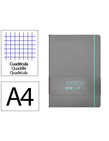 Cuaderno Con Gomilla Antartik Notes Tapa Dura A4 Hojas Cuadricula Gris Y Turquesa 100 Hojas 80 Gr Fsc