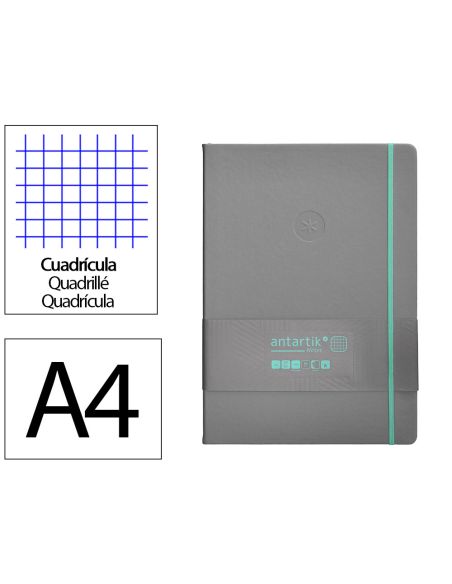 Cuaderno Con Gomilla Antartik Notes Tapa Dura A4 Hojas Cuadricula Gris Y Turquesa 100 Hojas 80 Gr Fsc