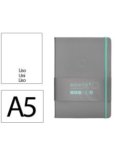 Cuaderno Con Gomilla Antartik Notes Tapa Dura A5 Hojas Lisas Gris Y Turquesa 100 Hojas 80 Gr Fsc