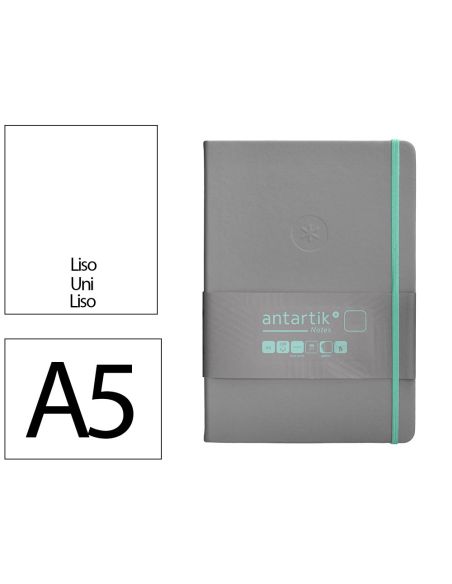 Cuaderno Con Gomilla Antartik Notes Tapa Dura A5 Hojas Lisas Gris Y Turquesa 100 Hojas 80 Gr Fsc